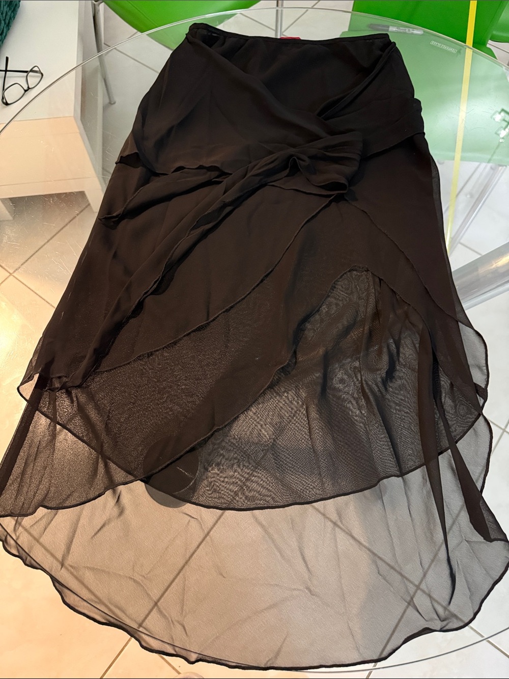 Symphony Black Asymmetrical Tie-Waist Layered Skirt